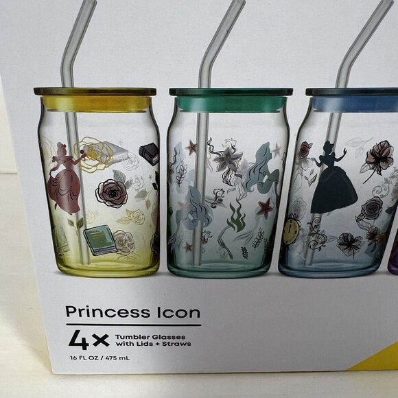 Disney Princess Icon  4 Tumbler Glasses With Lids  by Joy Jolt —  16 FL. Oz - Picture 3 of 6
